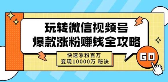 玩转微信视频号爆款涨粉赚钱全攻略，快速涨粉百万变现万元秘诀