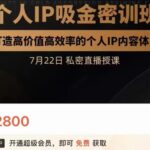 个人IP吸金密训班，打造高价值高效率的个人IP内容体系（价值12800元）