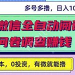 最新微信全自动阅读挂机 国内问卷调查赚钱单号一天20-40左右号越多赚越多