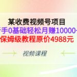 某收费视频号项目，新手0基础轻松月赚10000 ，保姆级教程原价4988元