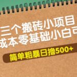 三个搬砖小项目，零成本零基础小白简单粗暴轻松日撸500