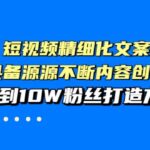 短视频精细化文案，让你具备源源不断内容创作能力，0到10W粉丝打造方法