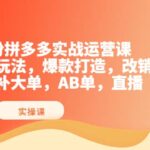 8月份拼多多实战运营课，实时玩法，爆款打造，改销量，补大单，AB单，直播