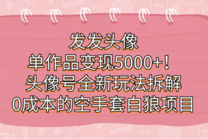 发发头像，单作品变现5000 ！头像号全新玩法拆解，0成本的空手套白狼项目