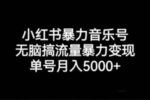 小红书暴力音乐号，无脑搞流量暴力变现，单号月入5000