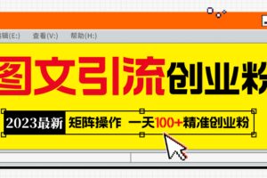 2023最新图文引流创业粉教程，矩阵操作，日引100 精准创业粉