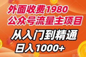 外面收费1980，公众号流量主项目，从入门到精通，每天半小时，收入1000