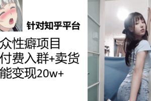 知乎小众性癖项目，Lsp的钱才是最好赚的，付费建群 卖货变现20w