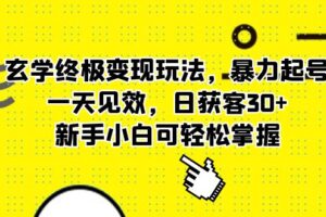 玄学终极变现玩法，暴力起号，一天见效，日获客30 ，新手小白可轻松掌握