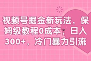 视频号掘金新玩法，保姆级教程0成本，日入300 ，冷门暴力引流