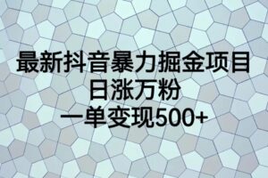 最火热的抖音暴力掘金项目，日涨万粉，多种变现方式，一单变现可达500