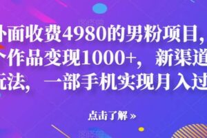 外面收费4980的男粉项目，一个作品变现1000 ，新渠道新玩法，一部手机实现月入过万【揭秘】